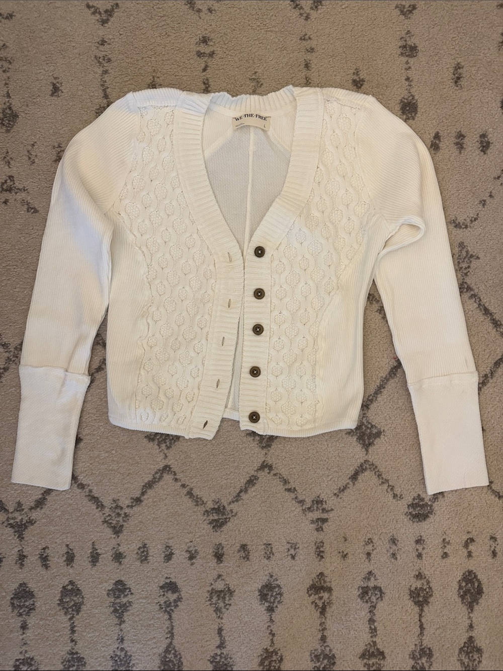 We The Free Cream Cable-Knit Button Cardigan Sweater